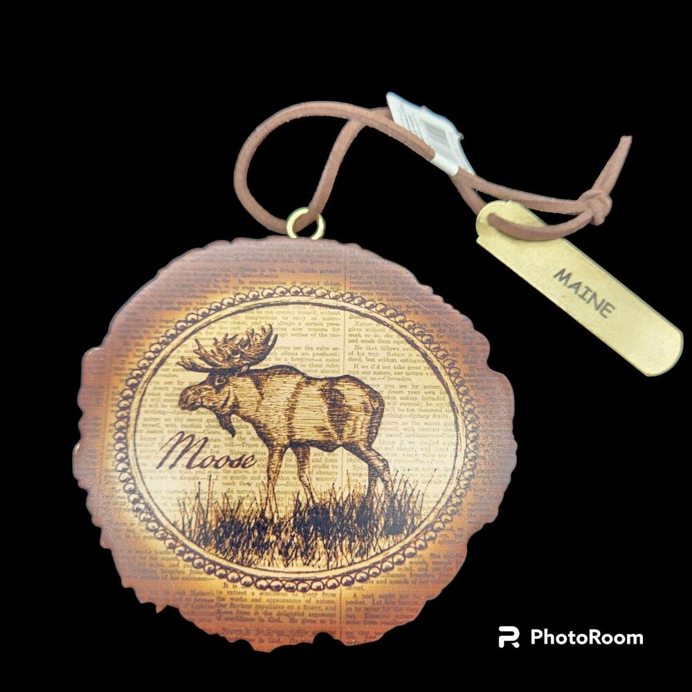 Maine Moose Wood Slab Medallion Ornament 3.5" Oval Christmas Big Sky Carvers